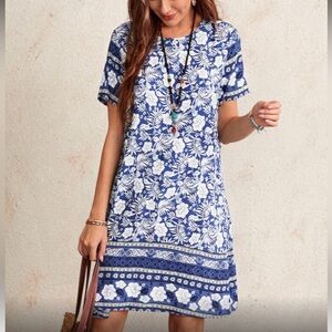 Boho floral print smock dress